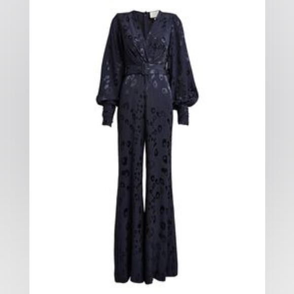 Alexis Navy Silk Leopard Print Flared Jumpsuit XS - Picture 1 of 4